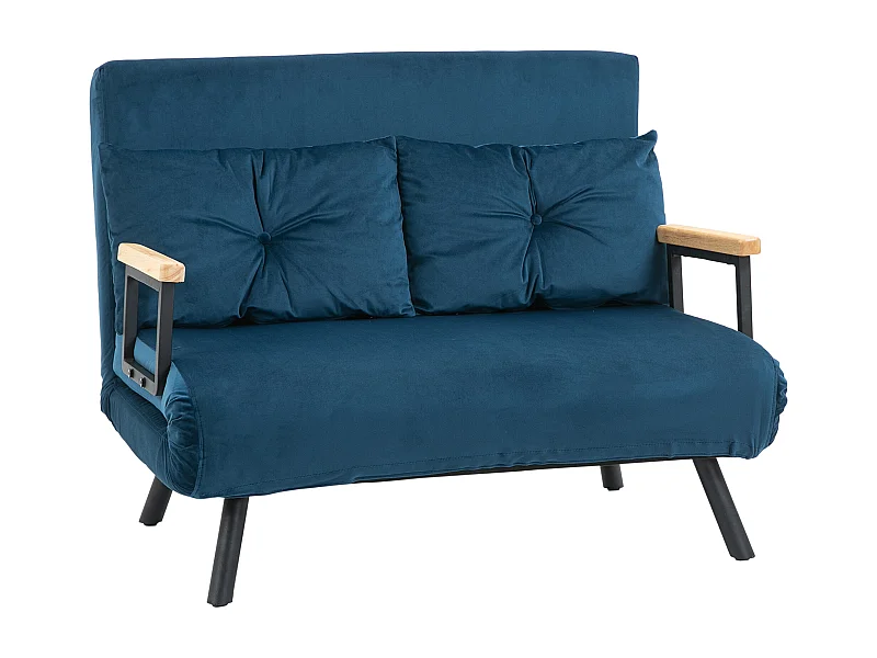 Canapé-lit pliant avec fonction de relaxation, Tissu velours, Structure en acier, Bleu (102x73x81 cm)