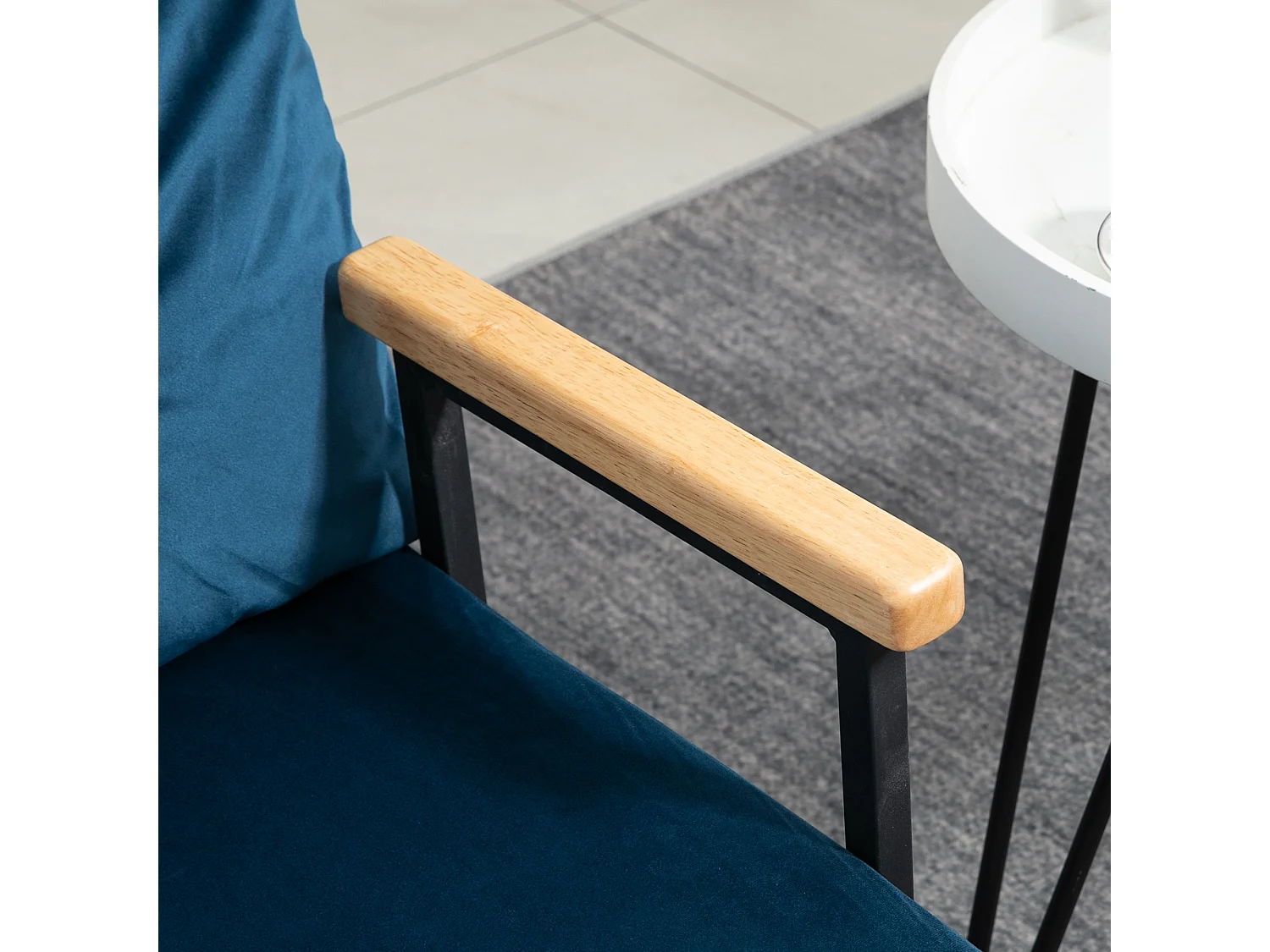 Canapé-lit pliant avec fonction de relaxation, Tissu velours, Structure en acier, Bleu (102x73x81 cm)