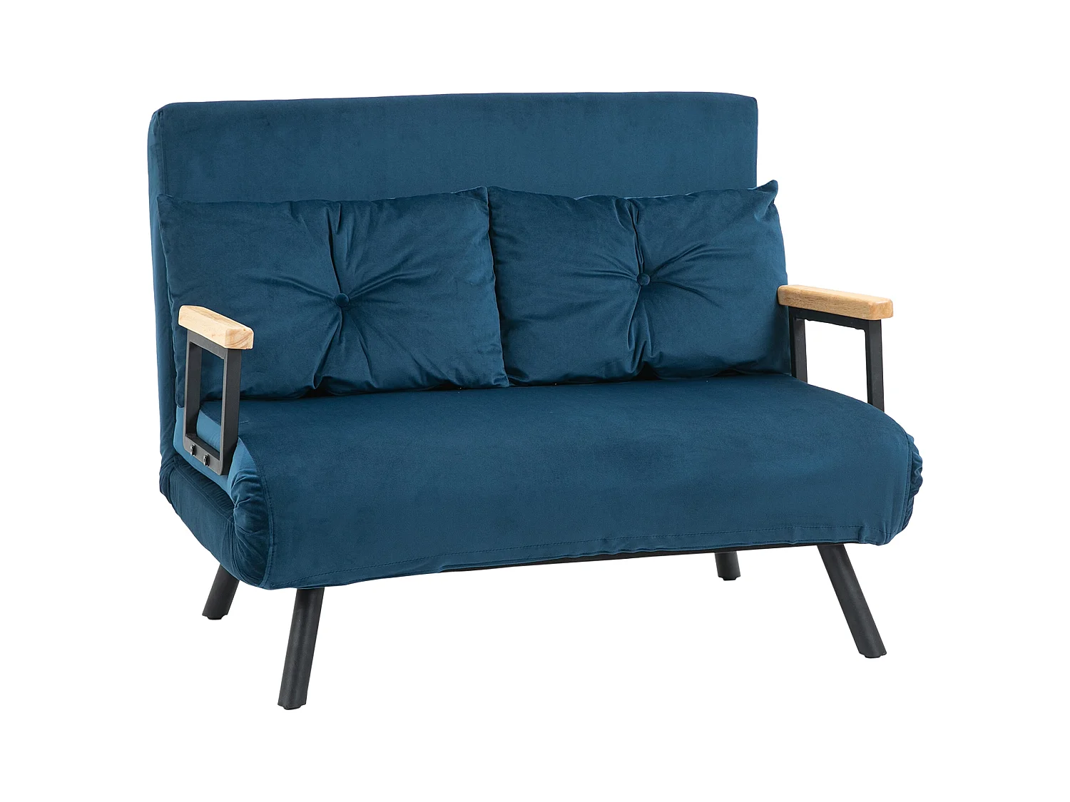 Canapé-lit pliant avec fonction de relaxation, Tissu velours, Structure en acier, Bleu (102x73x81 cm)