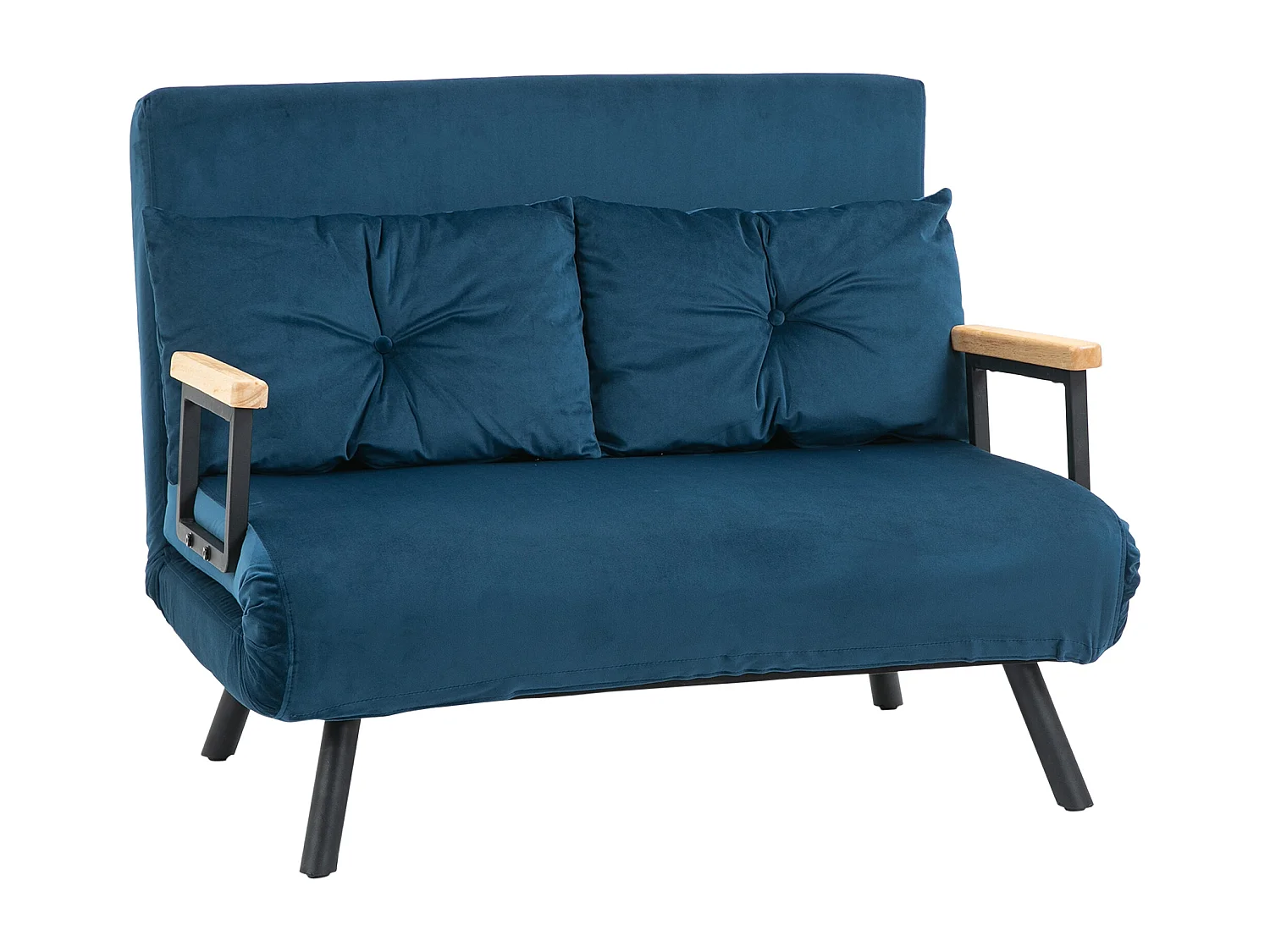 Canapé-lit pliant avec fonction de relaxation, Tissu velours, Structure en acier, Bleu (102x73x81 cm)