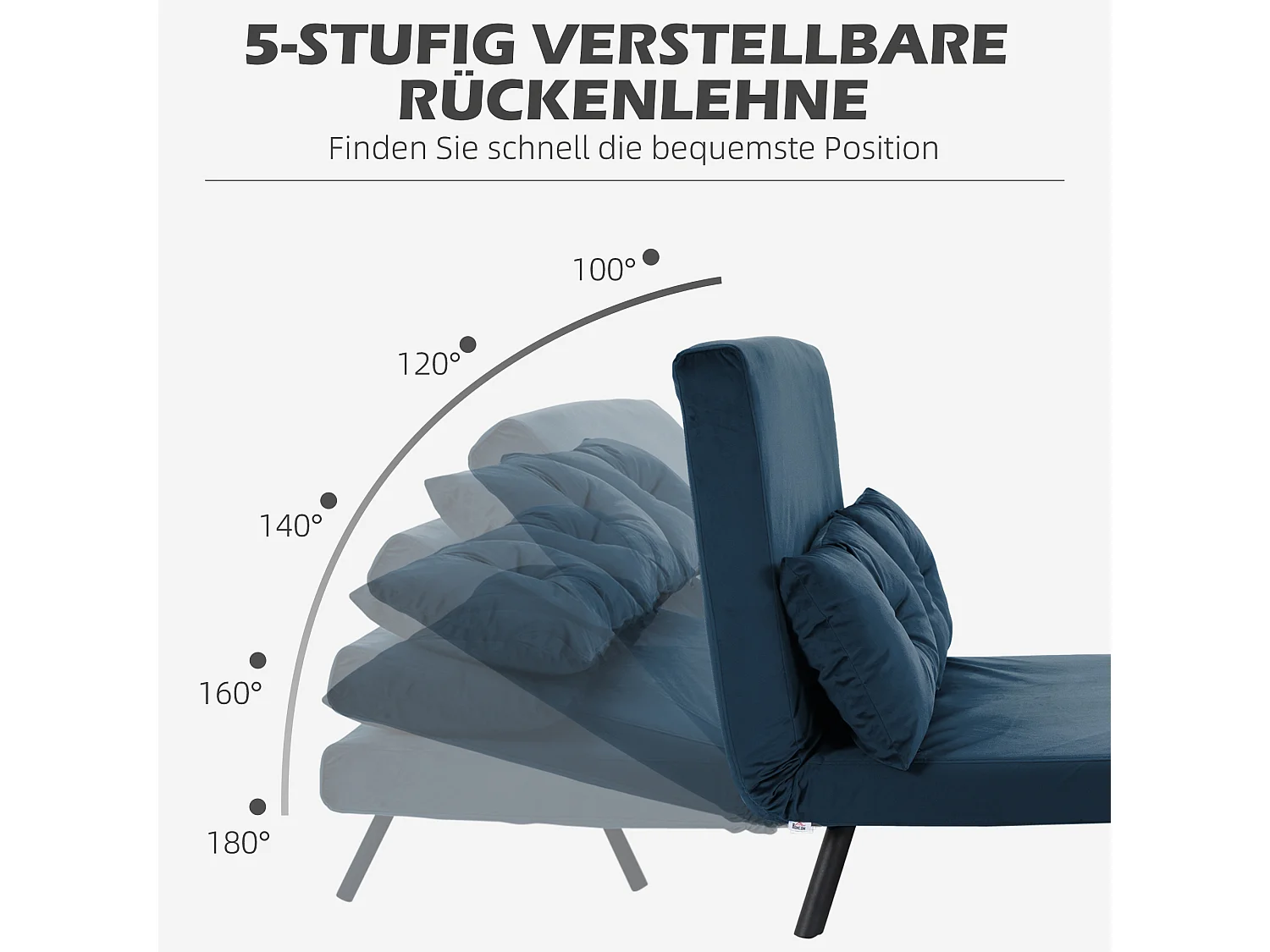Canapé-lit pliant avec fonction de relaxation, Tissu velours, Structure en acier, Bleu (102x73x81 cm)