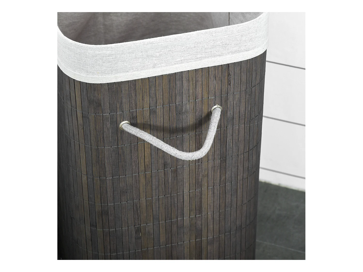 Panier à linge étroit avec couvercle, sacs amovibles, bambou gris naturel (43x32x61cm)