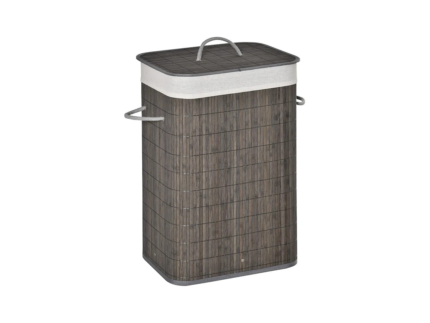 Panier à linge étroit avec couvercle, sacs amovibles, bambou gris naturel (43x32x61cm)