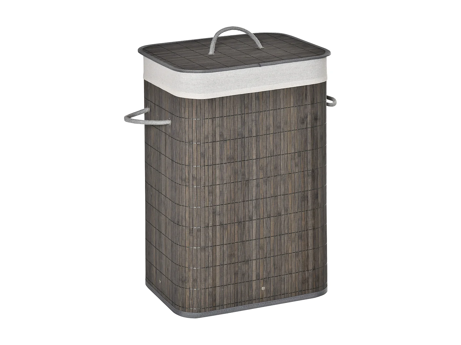 Panier à linge étroit avec couvercle, sacs amovibles, bambou gris naturel (43x32x61cm)