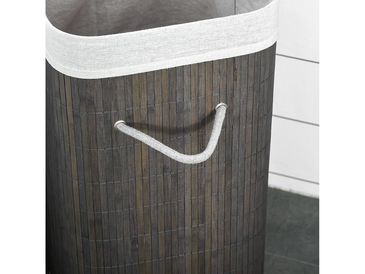 Panier à linge étroit avec couvercle, sacs amovibles, bambou gris naturel (43x32x61cm)