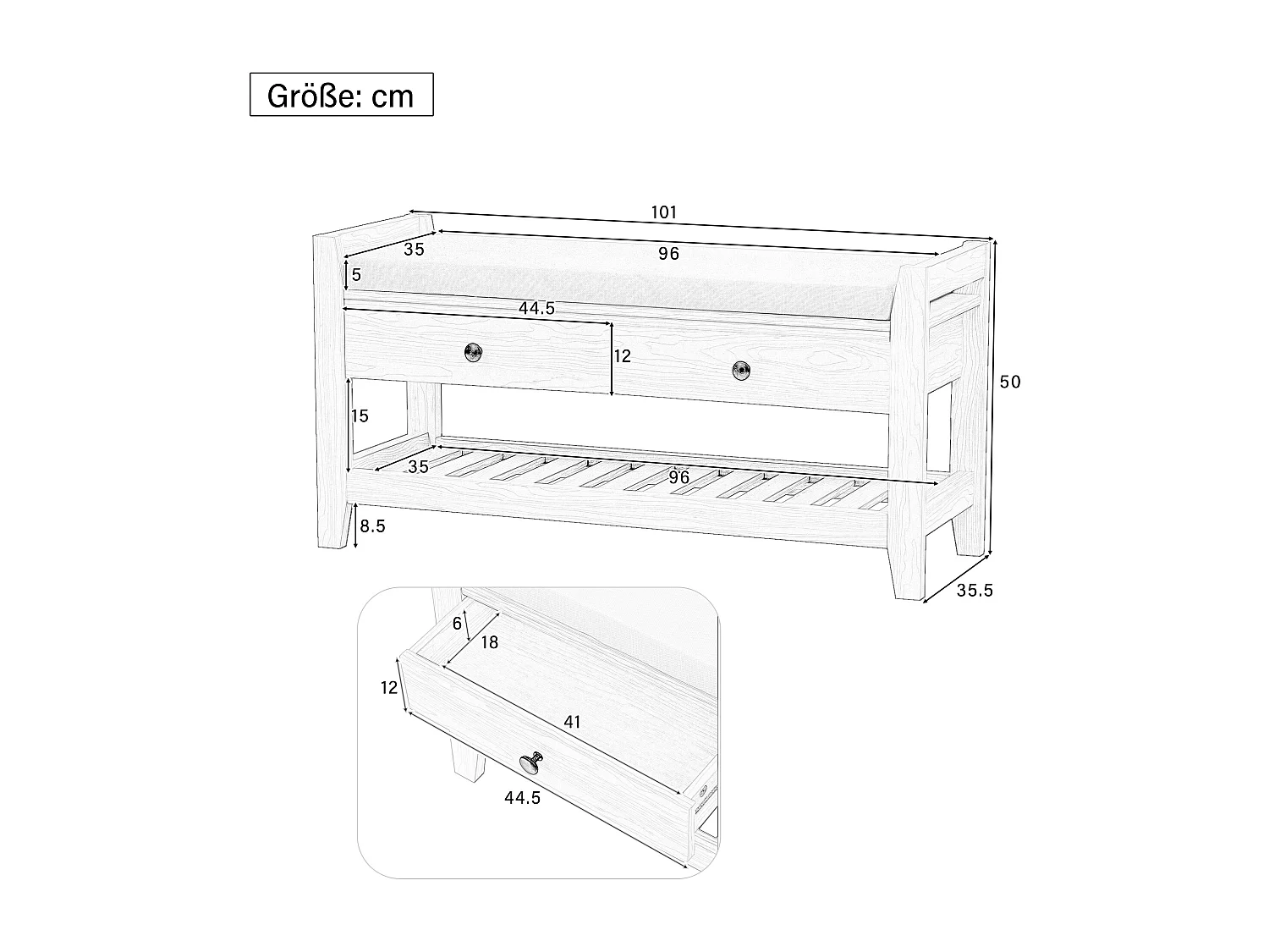 Banco zapatero moderno con asiento y espacio de almacenaje, superficie acolchada suave, zapatero para entrada, MDF, natural (101x35x50 cm)