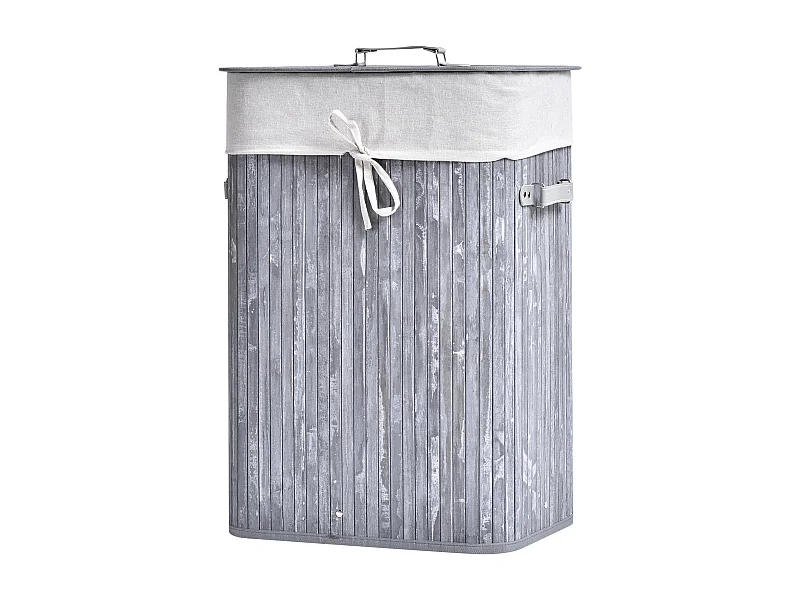 Cesta de ropa plegable con tapa y bolsa extraíble y lavable, bambú gris (40 x 30 x 60 cm)