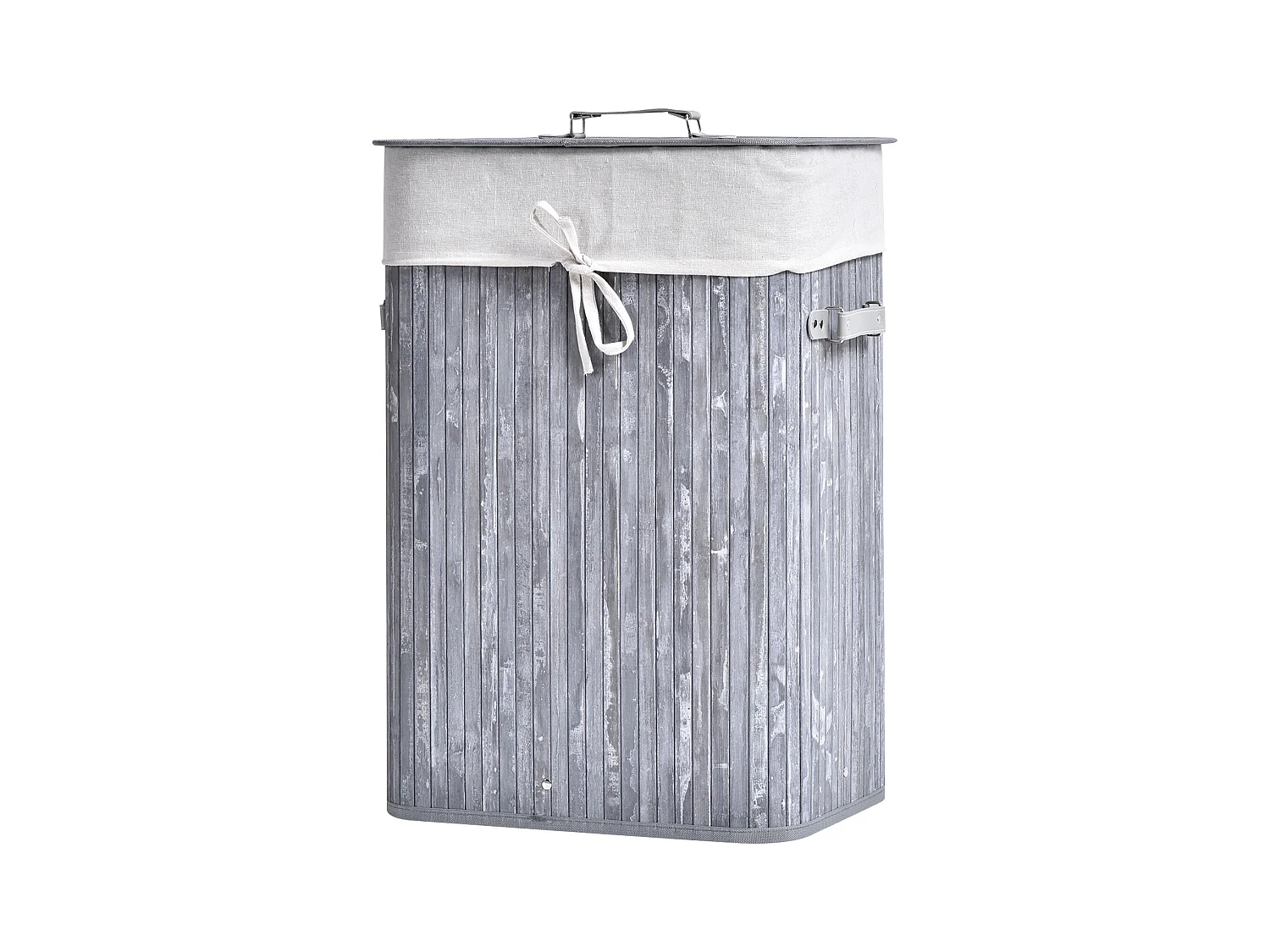 Panier à linge pliable avec couvercle, sac lavable amovible, bambou gris (40x30x60cm)