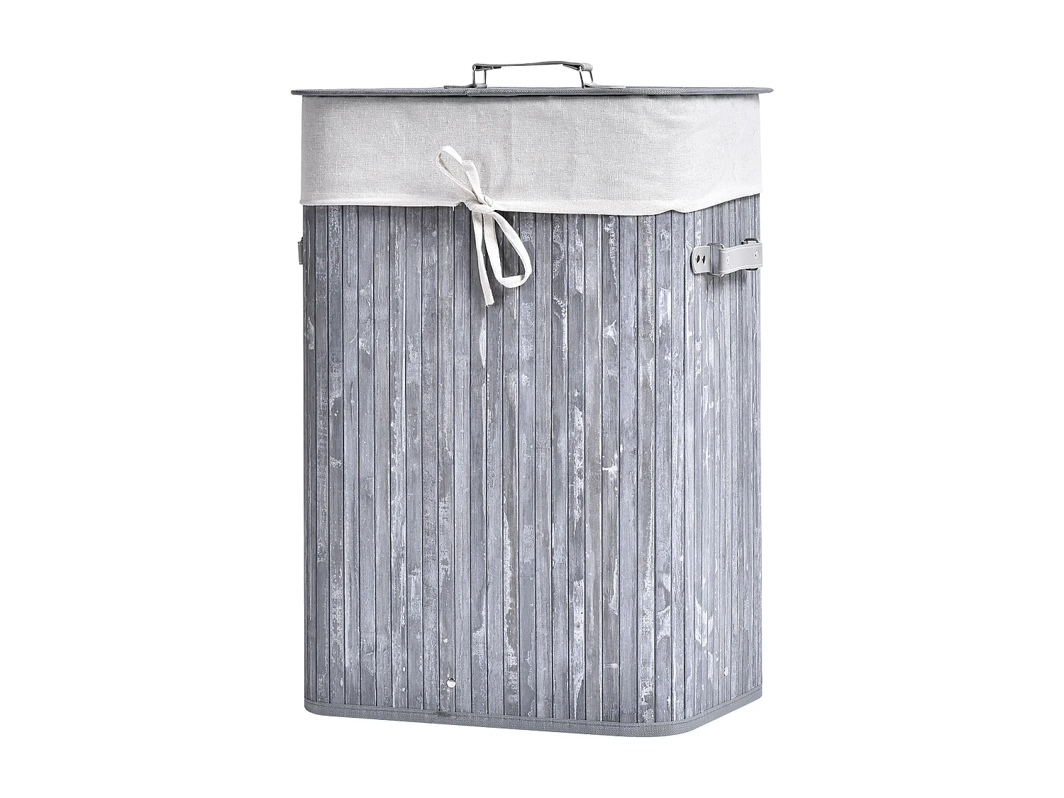Panier à linge pliable avec couvercle, sac lavable amovible, bambou gris (40x30x60cm)