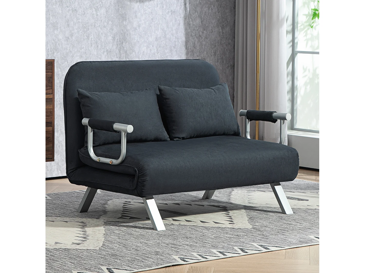 2-zits slaapbank met rugleuningverstelling, in fluweel, zwart (111x80x78 cm)