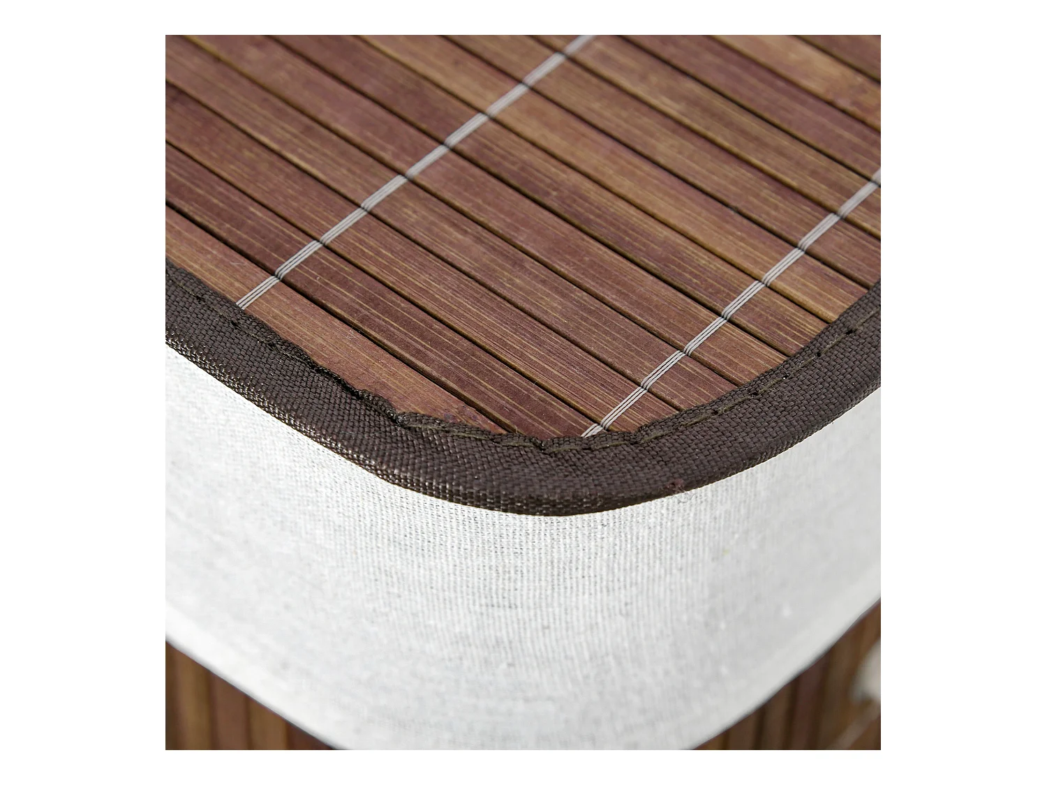 Panier à Linge avec Couvercle et 2 Compartiments, Bambou et Métal, Marron et Blanc (52x32x63 cm)