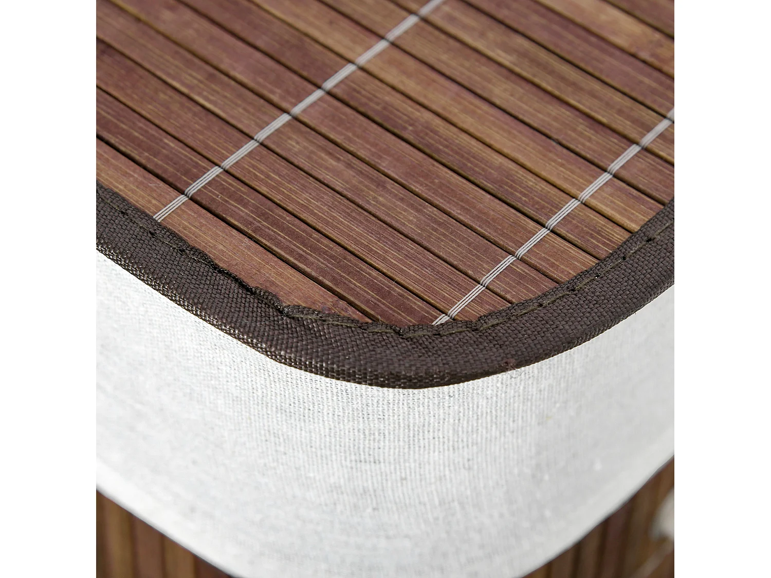 Panier à Linge avec Couvercle et 2 Compartiments, Bambou et Métal, Marron et Blanc (52x32x63 cm)
