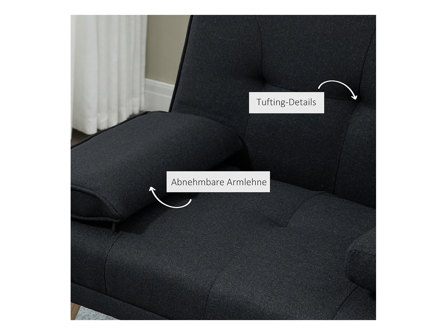 3-zits slaapbank met opklapbare tafel en bekerhouders, Scandinavisch design, grijze linnen stof (181x77x78 cm)