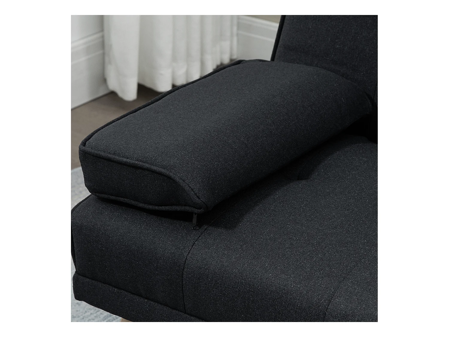 3-zits slaapbank met opklapbare tafel en bekerhouders, Scandinavisch design, grijze linnen stof (181x77x78 cm)