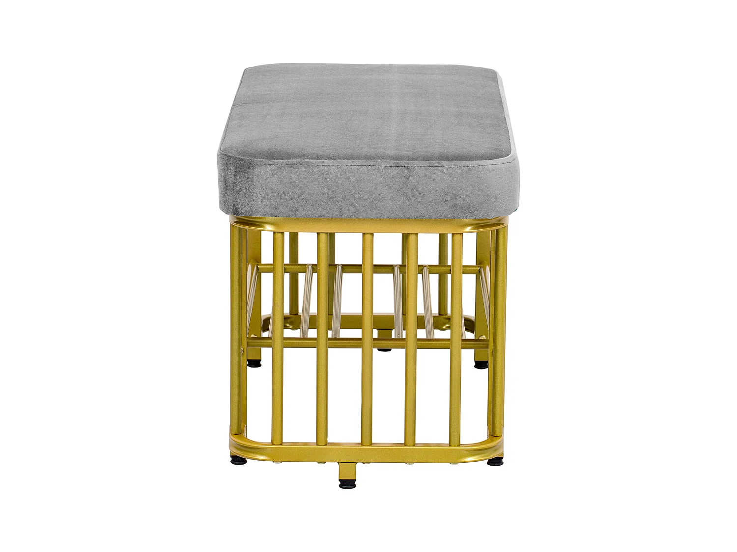 Banquette moderne pour chaussures avec assise en velours et cadre en métal, pieds ajustables, design compact, gris et or (80x35x39.5 cm)