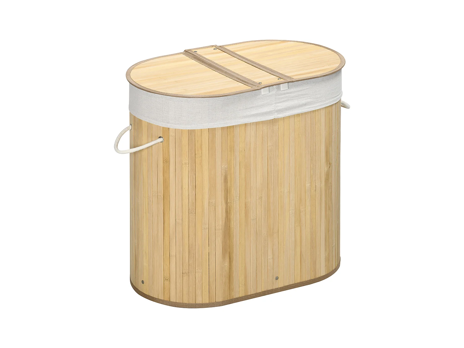 Panier à linge avec couvercle, 2 compartiments amovibles, bambou naturel, organisé et ventilé (62.5x37x60.5cm)