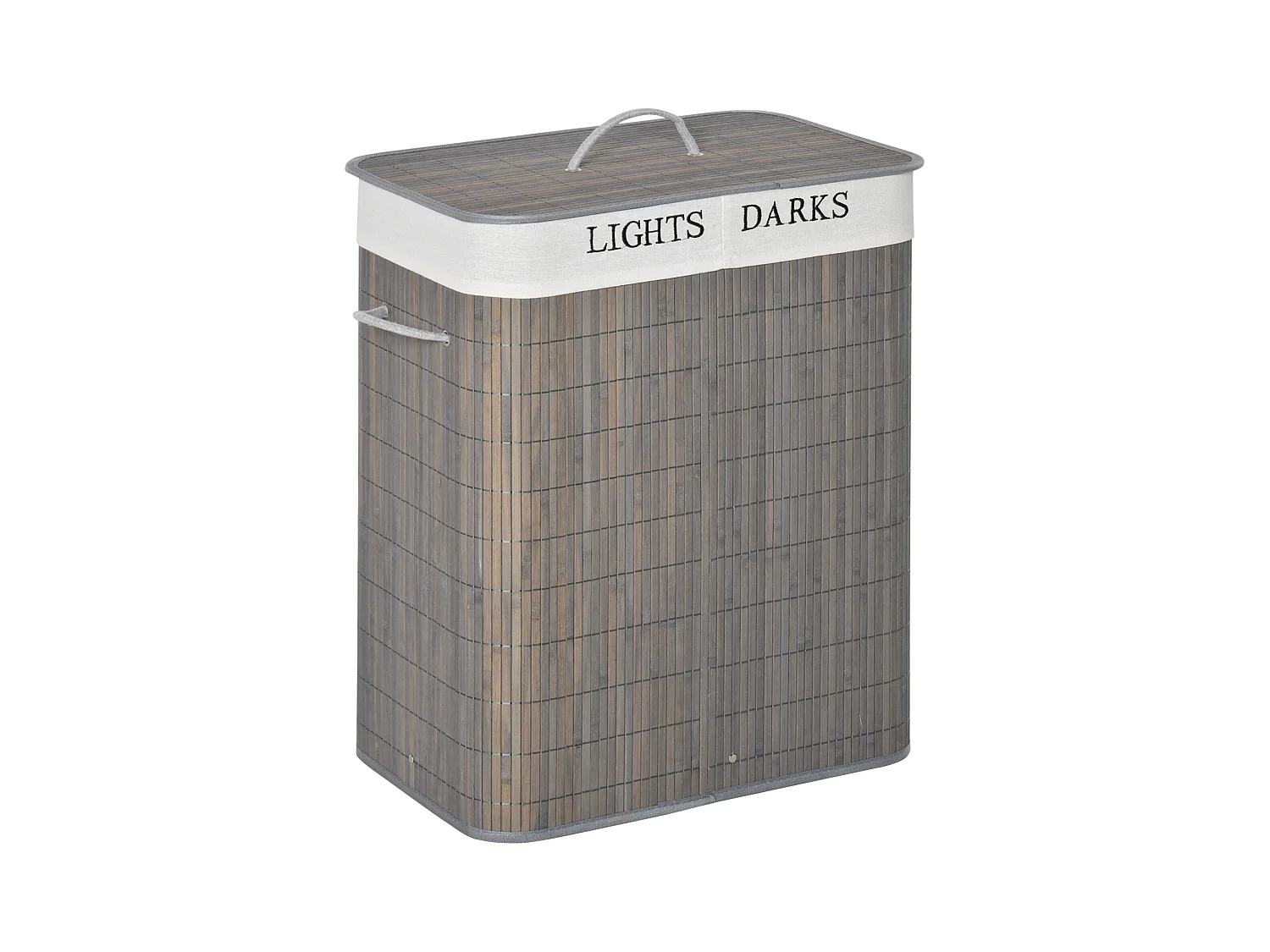 Panier à linge 100L avec 2 compartiments, bambou, gris (52x32x63 cm)