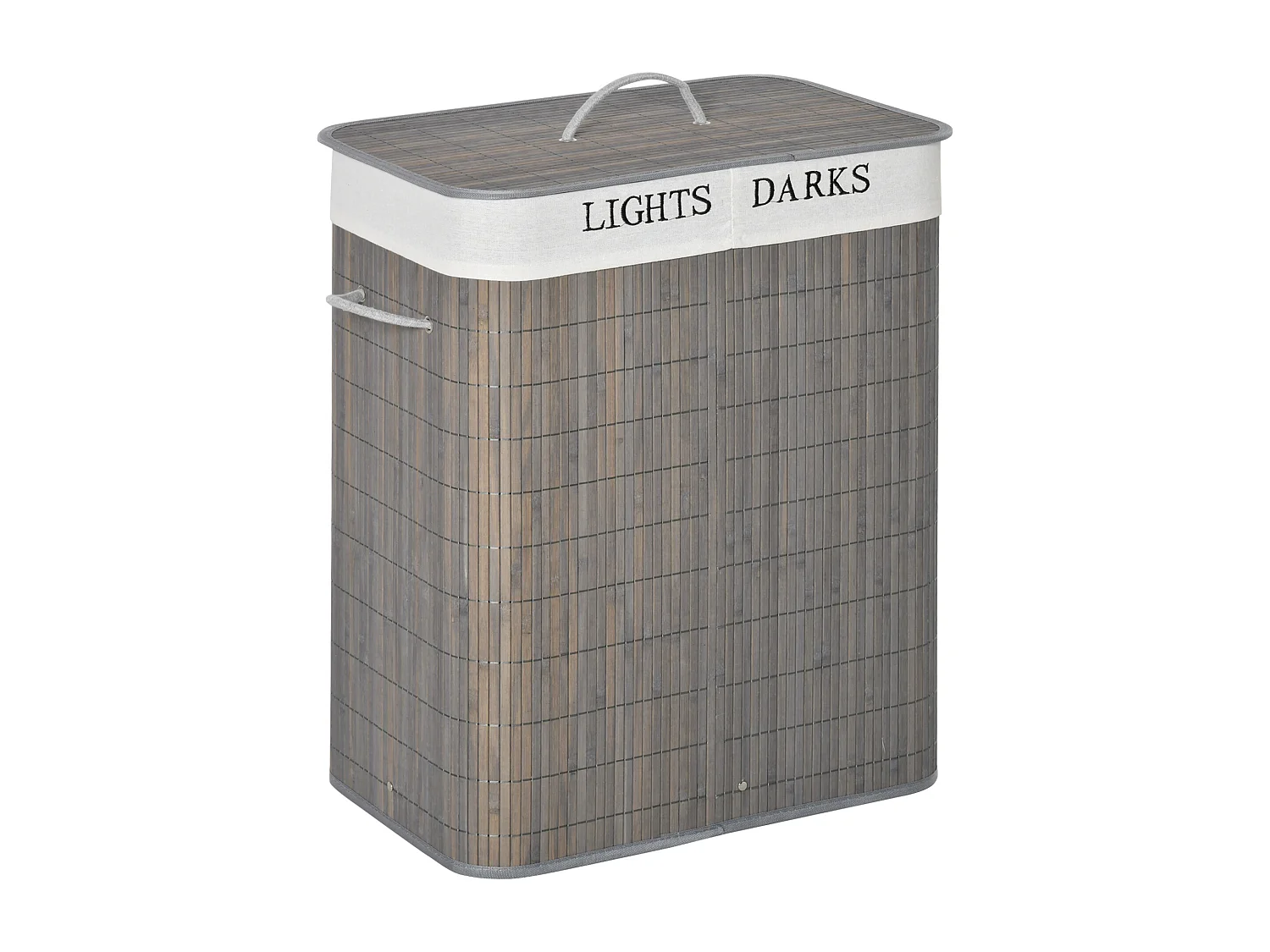 Panier à linge 100L avec 2 compartiments, bambou, gris (52x32x63 cm)