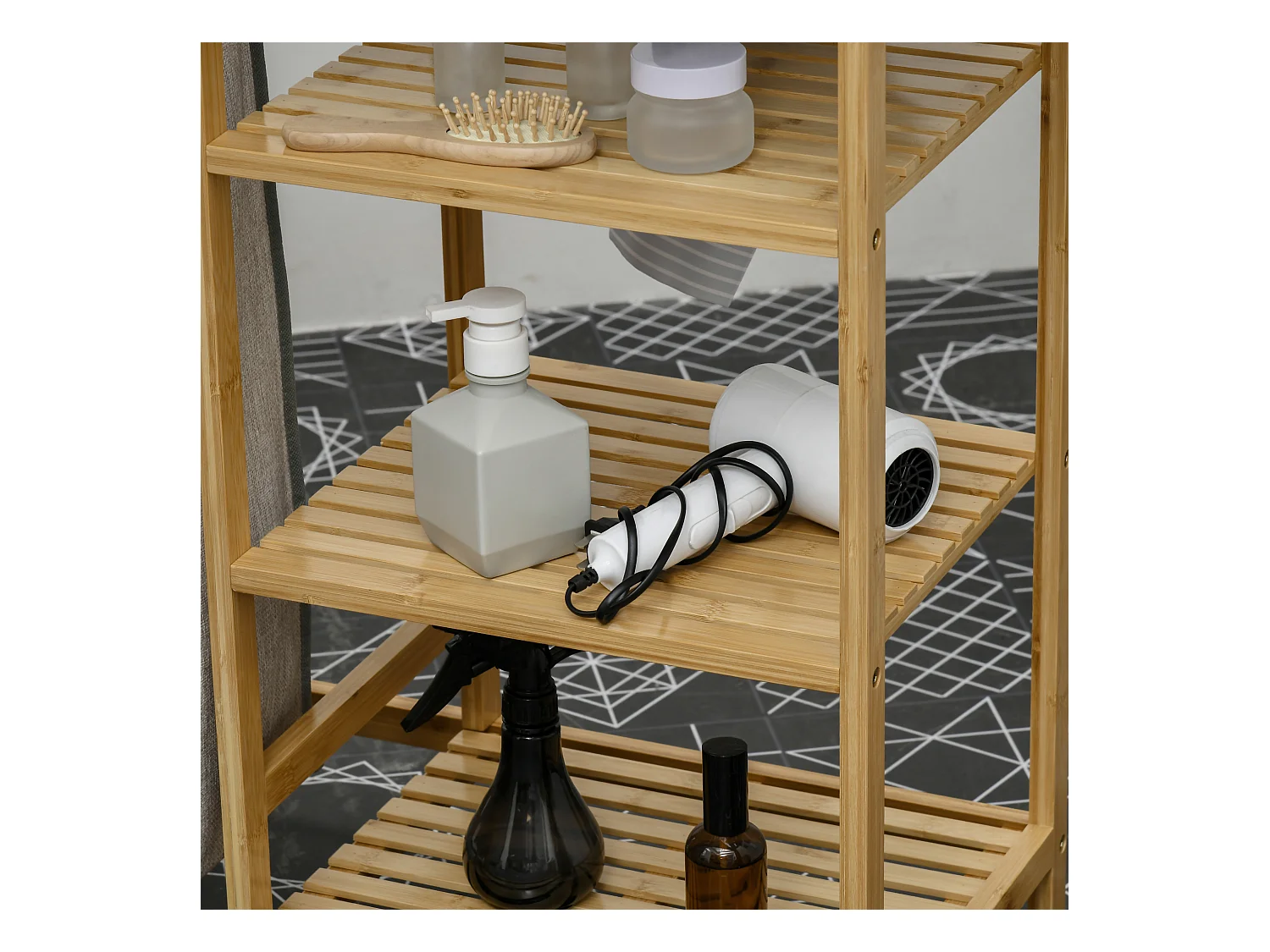 Panier à Linge avec Planche à Repasser, 57.4L, avec Étagère à 3 Niveaux, Bambou Naturel (113x34x82 cm)