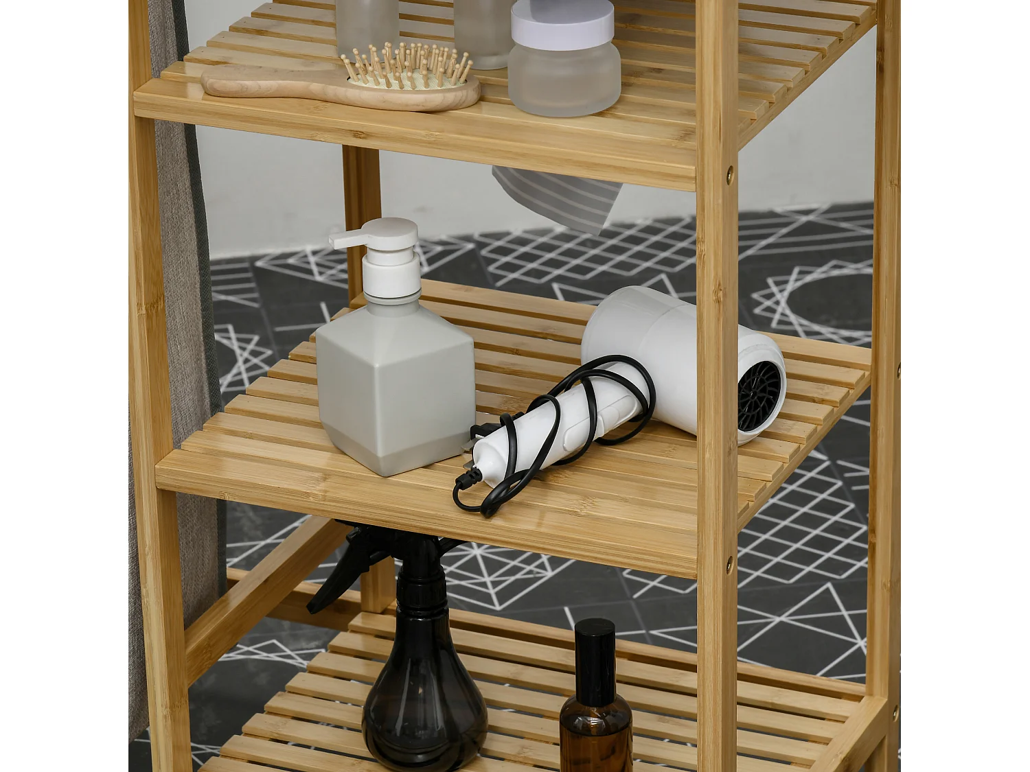 Panier à Linge avec Planche à Repasser, 57.4L, avec Étagère à 3 Niveaux, Bambou Naturel (113x34x82 cm)