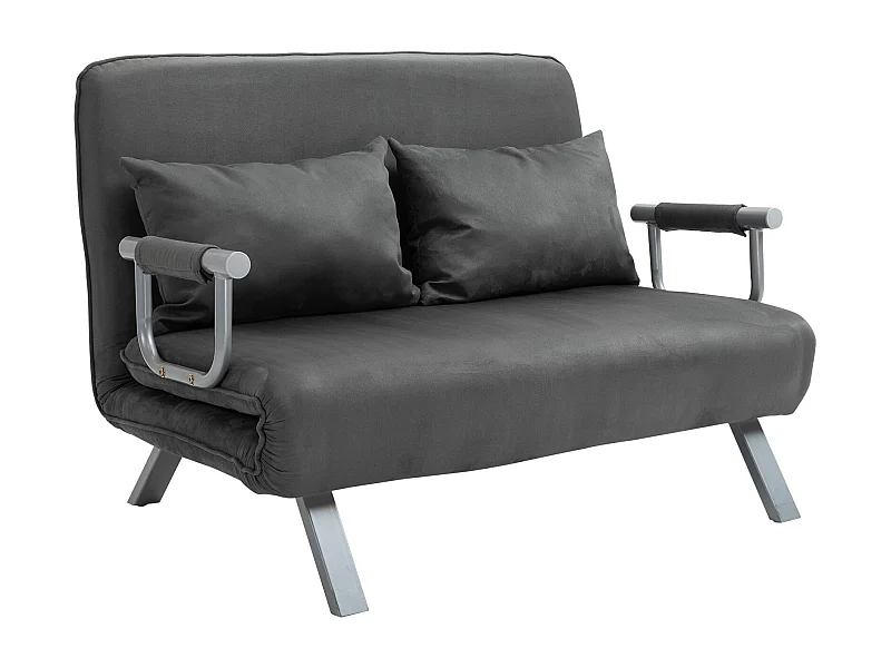 Canapé convertible 2 places avec accoudoirs, 3-en-1, fonction lit, matelas pliant, simili cuir, gris (111x80x78 cm)