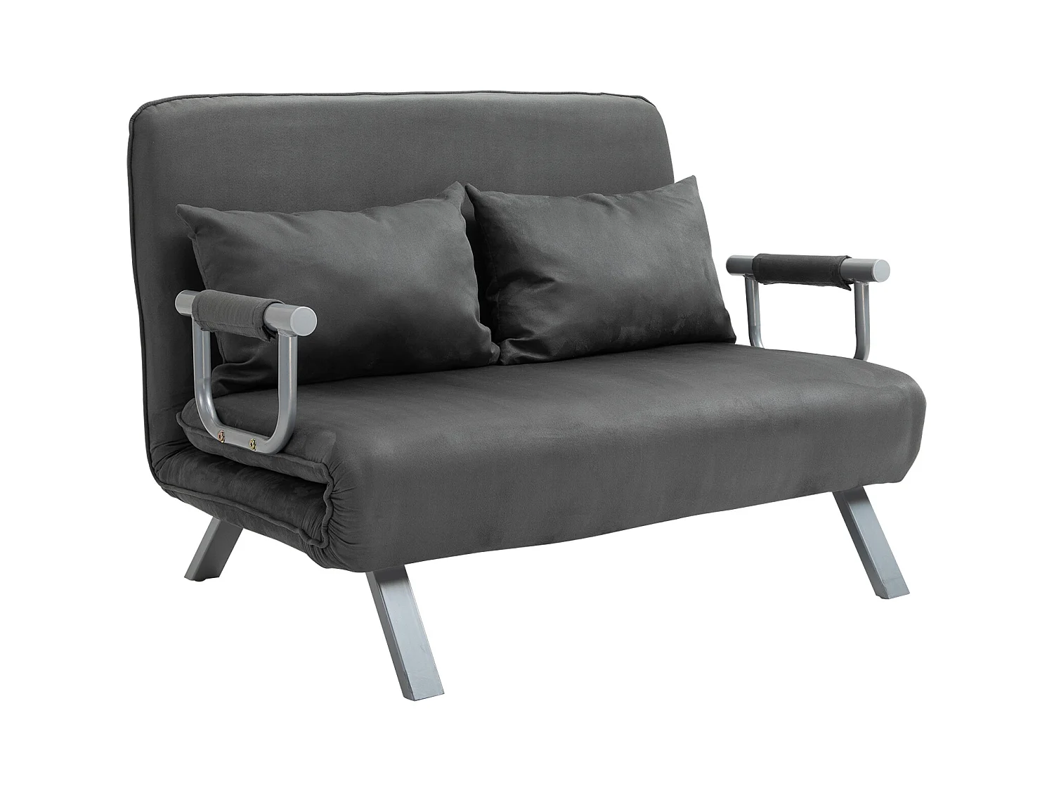 Canapé convertible 2 places avec accoudoirs, 3-en-1, fonction lit, matelas pliant, simili cuir, gris (111x80x78 cm)