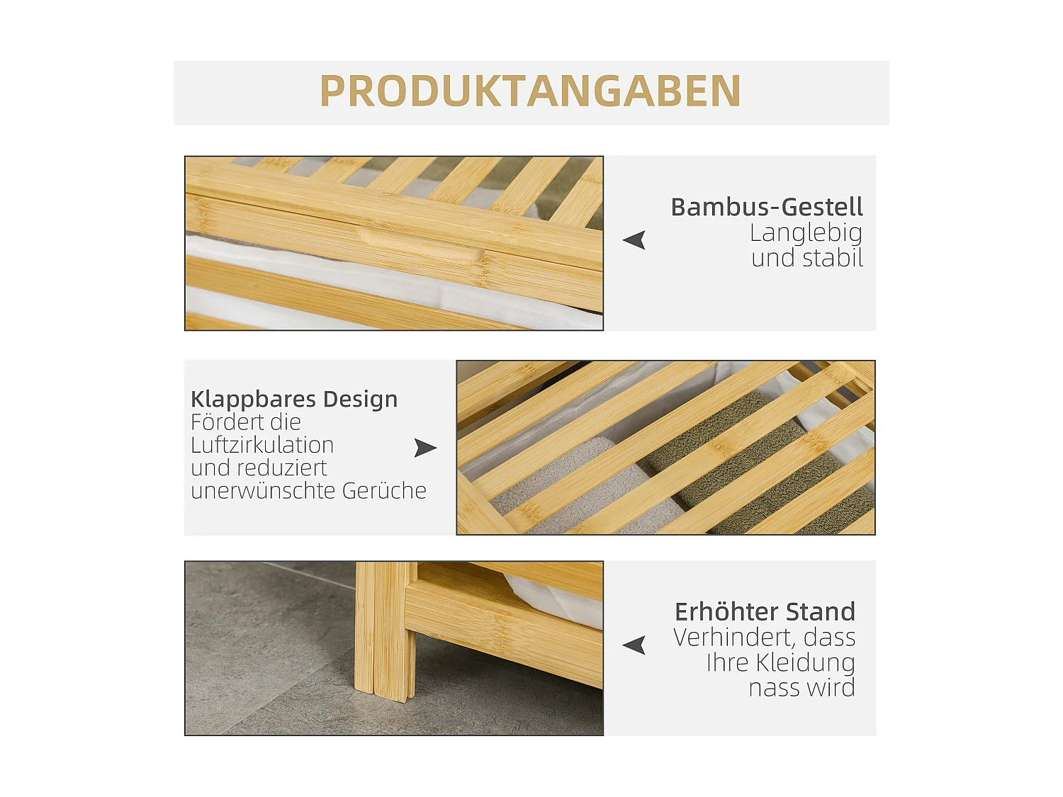 Panier à linge 55L avec sac amovible, bambou, naturel (50x36x60 cm)