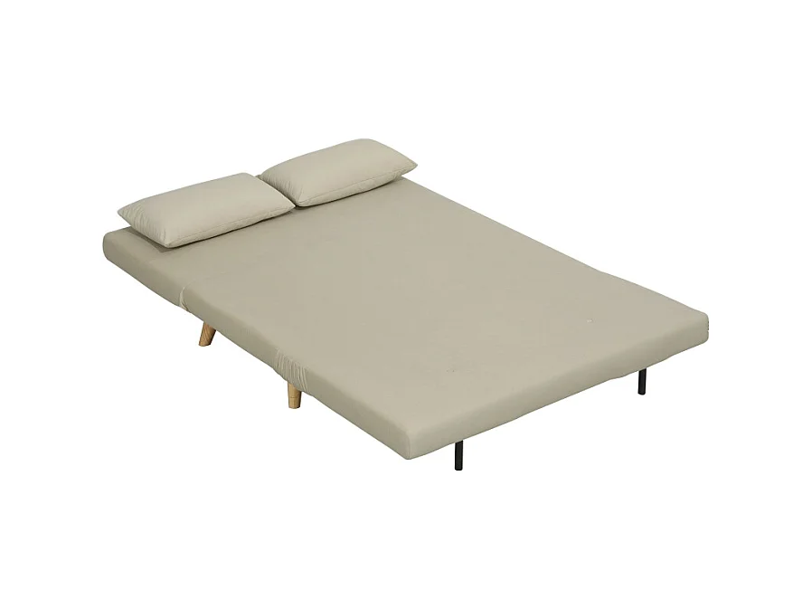 Canapé-lit 2 places avec fonction de lit, dossier réglable, tissu en velours, beige (130x78x79 cm)