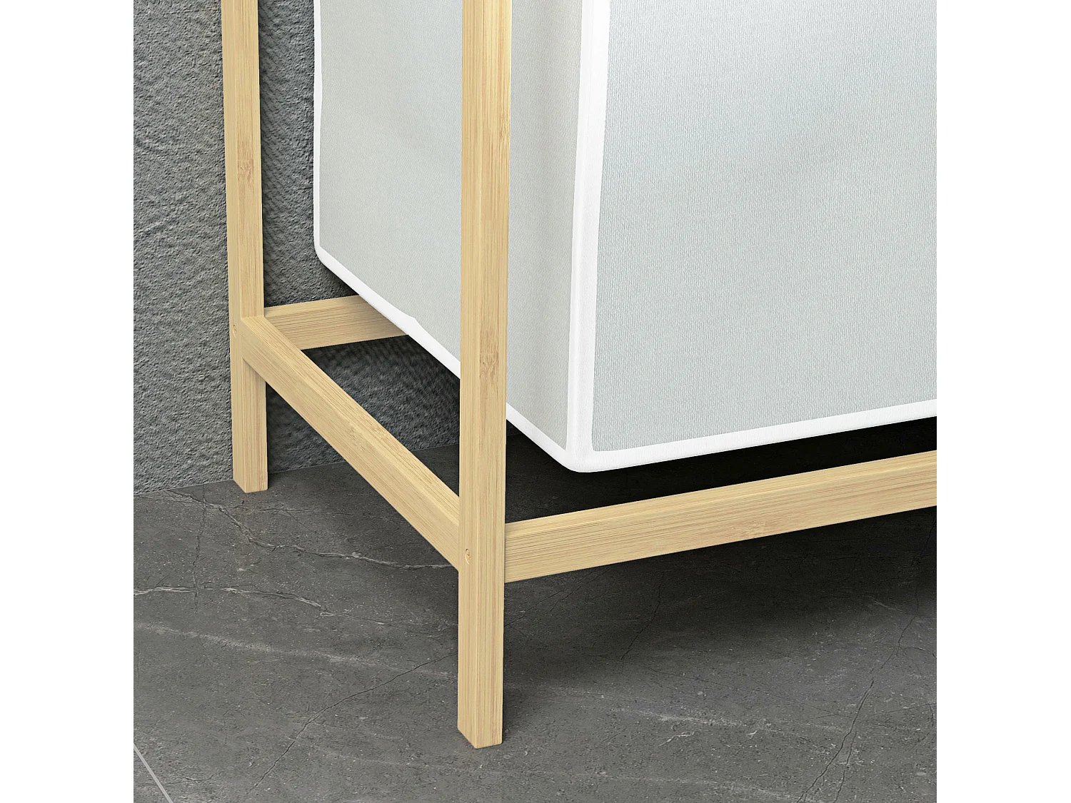 Panier à linge avec 2 sacs amovibles, bambou naturel, design compact et pratique, crème (63.5x33x73cm)