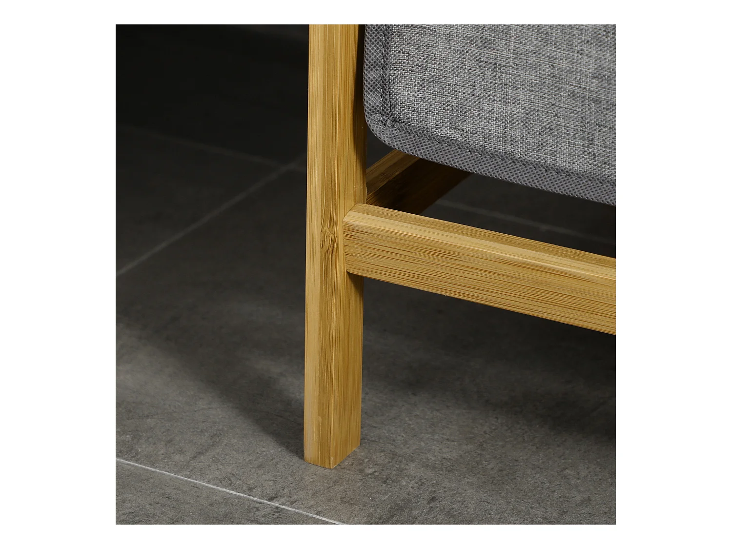 Wasmand met 2 uitneembare zakken, grijze en natuurlijke bamboe plank, groot volume (63,5x33x73cm)