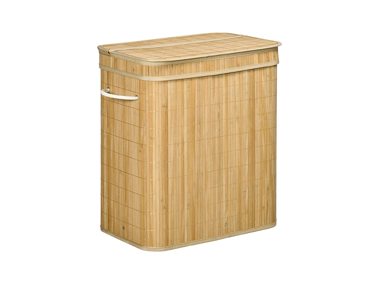 Panier à linge en bambou avec couvercle, 2 compartiments, 90L, avec sac amovible, naturel (54.2x35.2x59.5 cm)