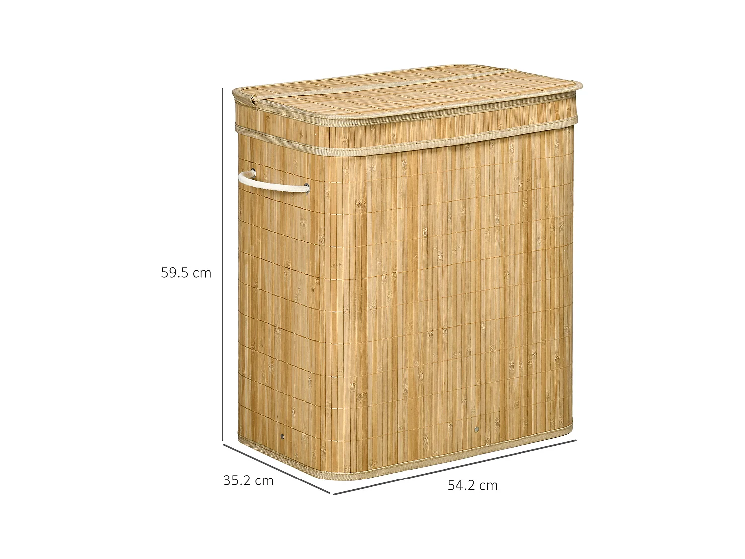 Panier à linge en bambou avec couvercle, 2 compartiments, 90L, avec sac amovible, naturel (54.2x35.2x59.5 cm)