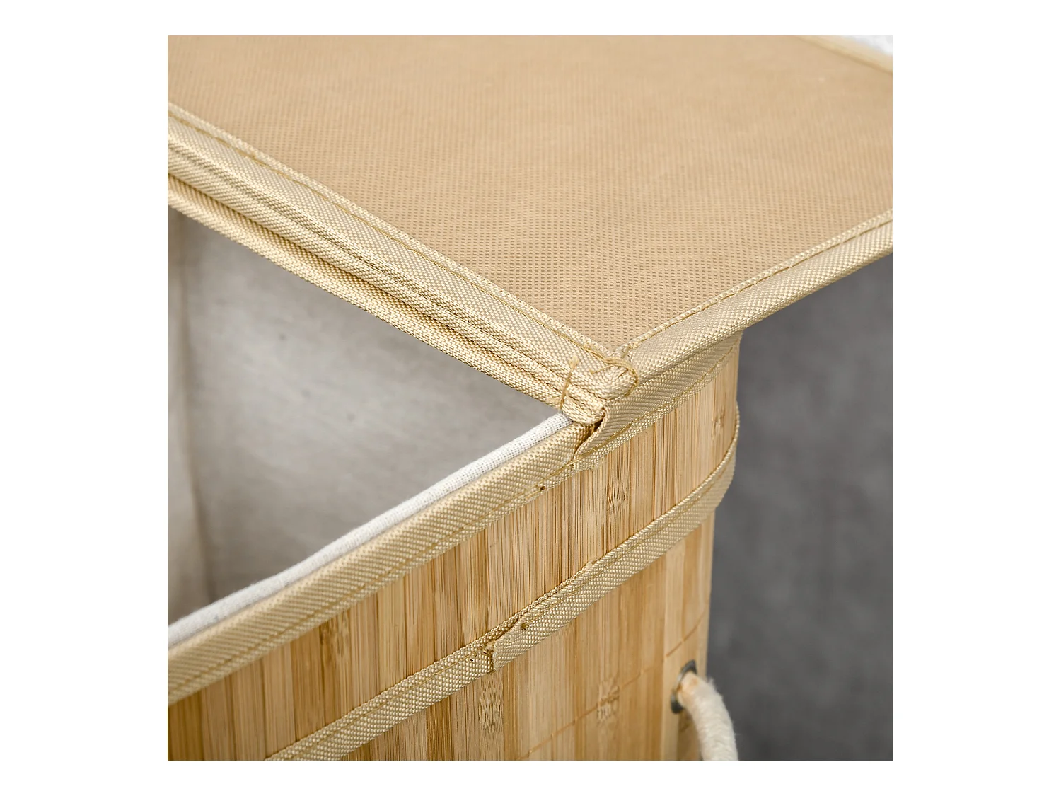 Panier à linge en bambou avec couvercle, 2 compartiments, 90L, avec sac amovible, naturel (54.2x35.2x59.5 cm)