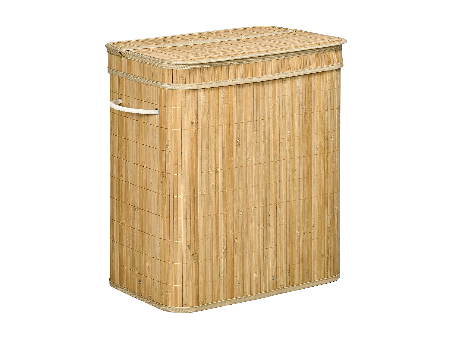 Panier à linge en bambou avec couvercle, 2 compartiments, 90L, avec sac amovible, naturel (54.2x35.2x59.5 cm)