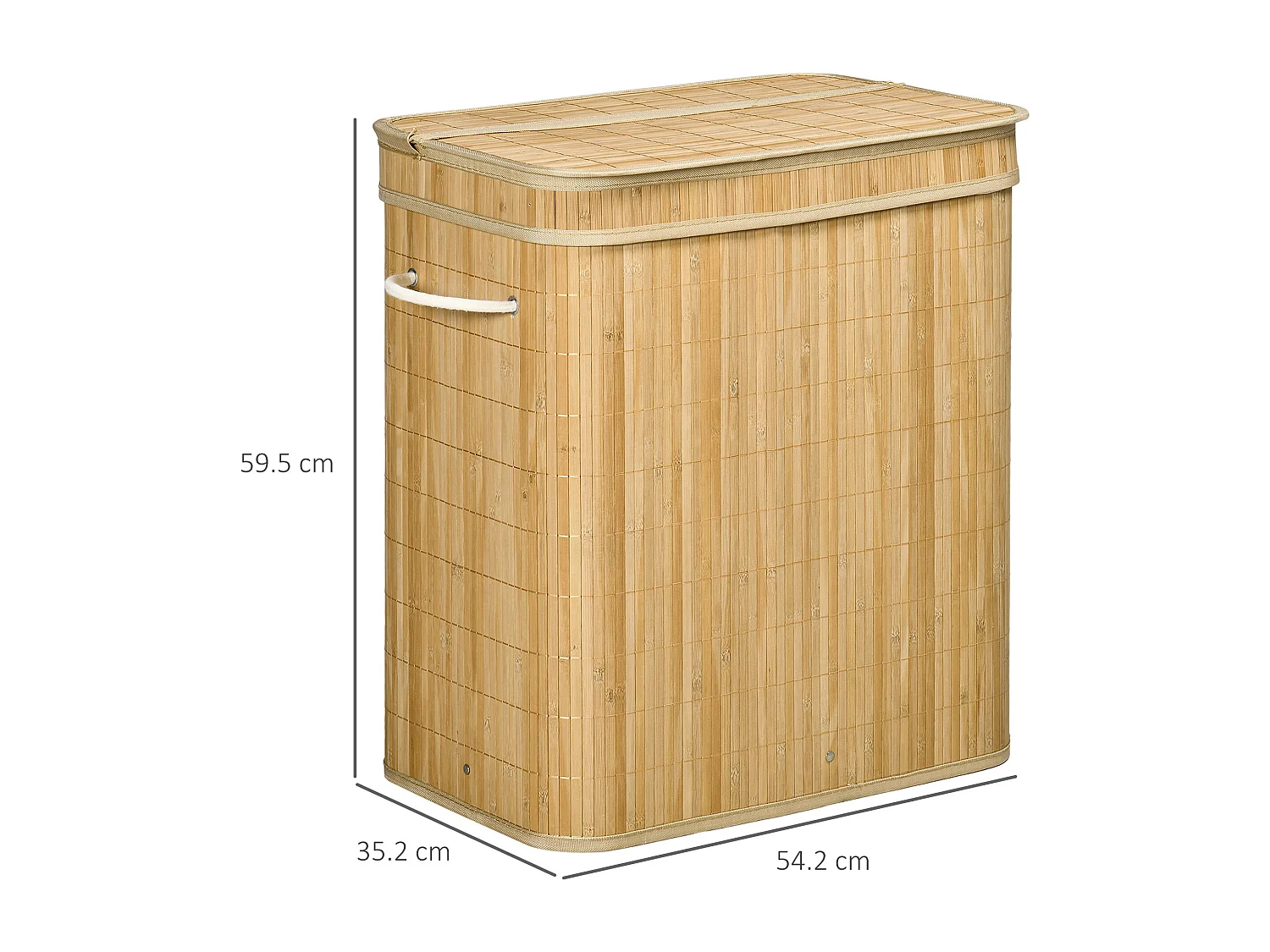 Panier à linge en bambou avec couvercle, 2 compartiments, 90L, avec sac amovible, naturel (54.2x35.2x59.5 cm)