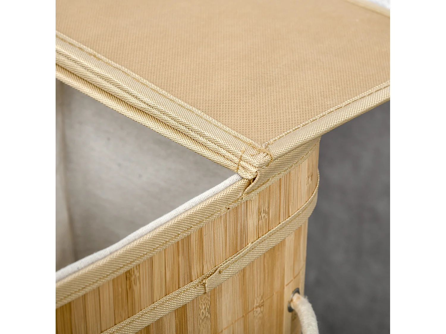 Panier à linge en bambou avec couvercle, 2 compartiments, 90L, avec sac amovible, naturel (54.2x35.2x59.5 cm)