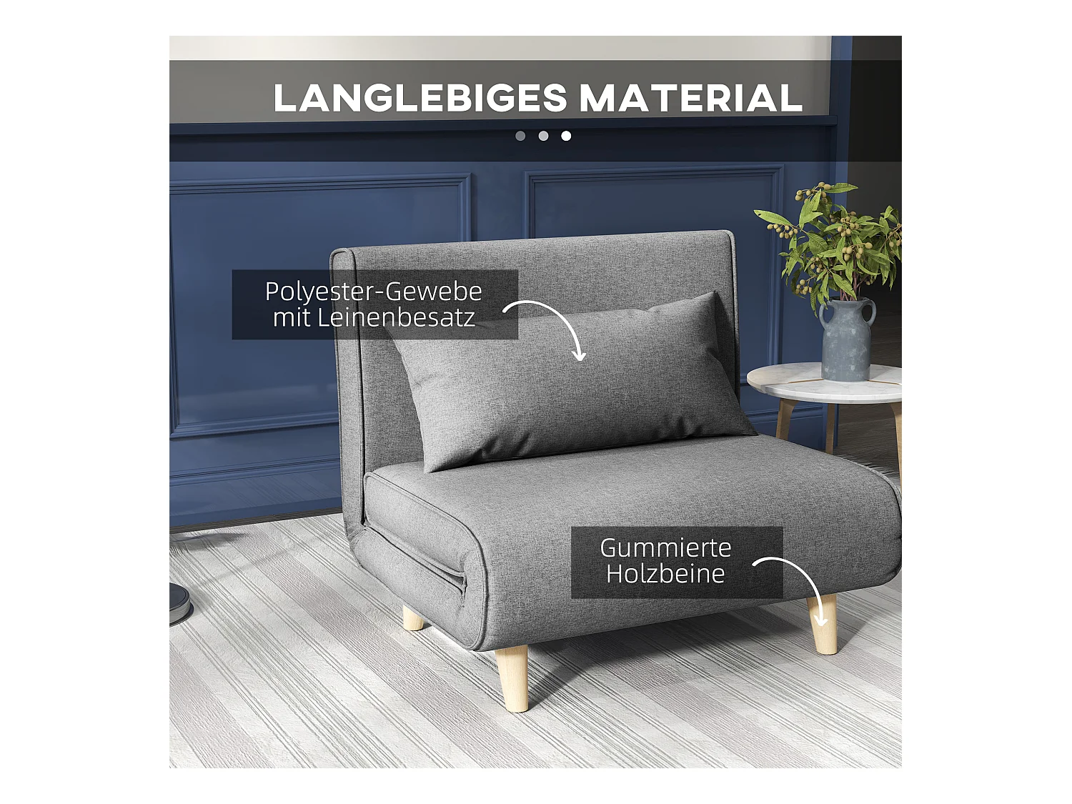 Canapé-lit avec dossier réglable, design scandinave, en lin, gris (95x95x80 cm)