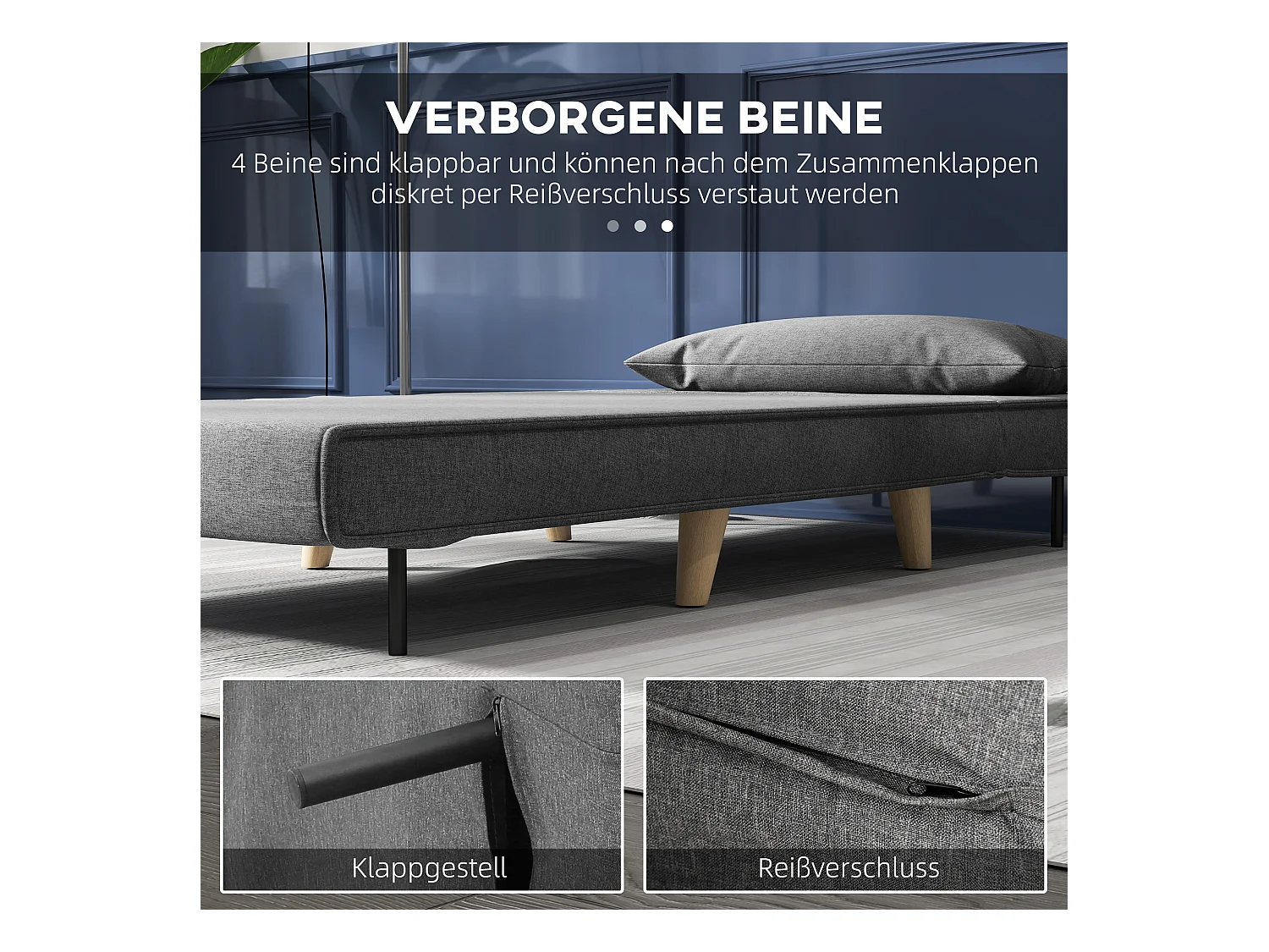 Canapé-lit avec dossier réglable, design scandinave, en lin, gris (95x95x80 cm)