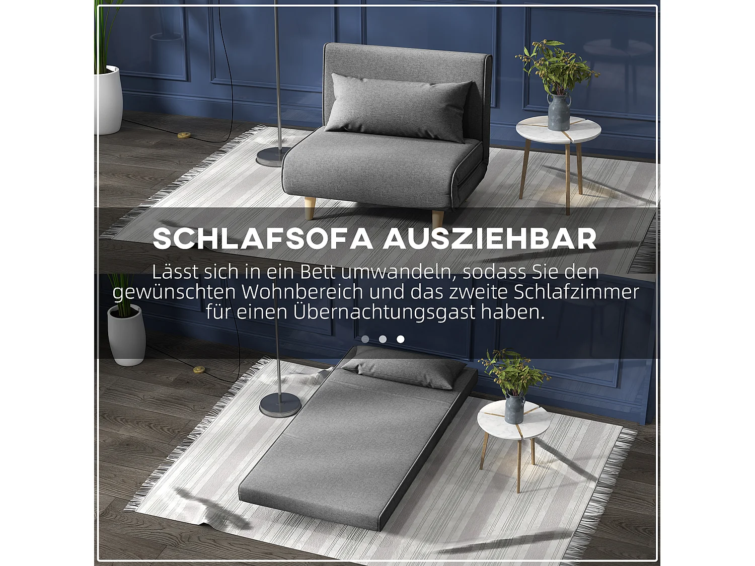 Schlafsofa mit verstellbarer Rückenlehne, skandinavisches Design, in Leinen, grau (95x95x80 cm)