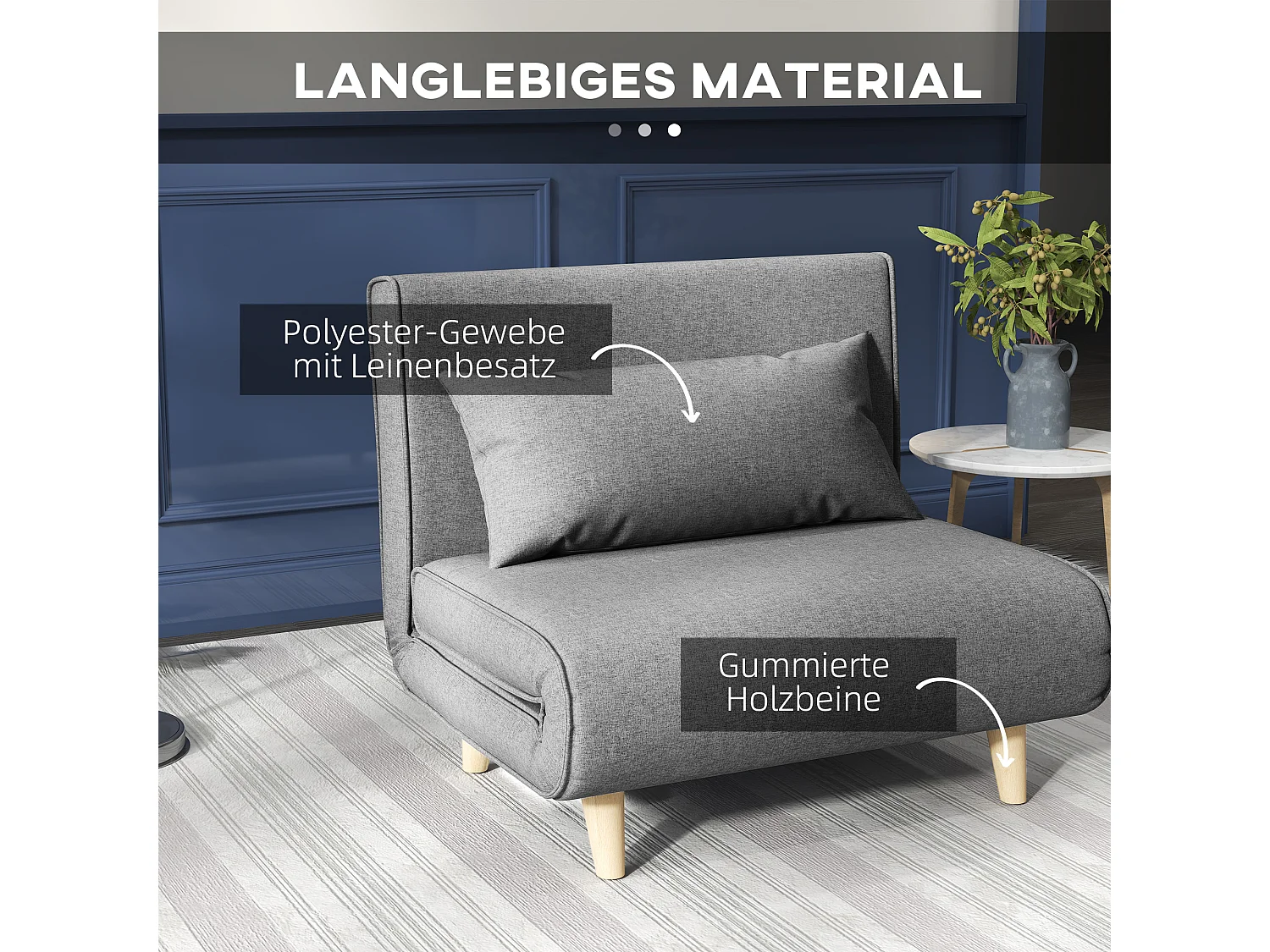 Schlafsofa mit verstellbarer Rückenlehne, skandinavisches Design, in Leinen, grau (95x95x80 cm)