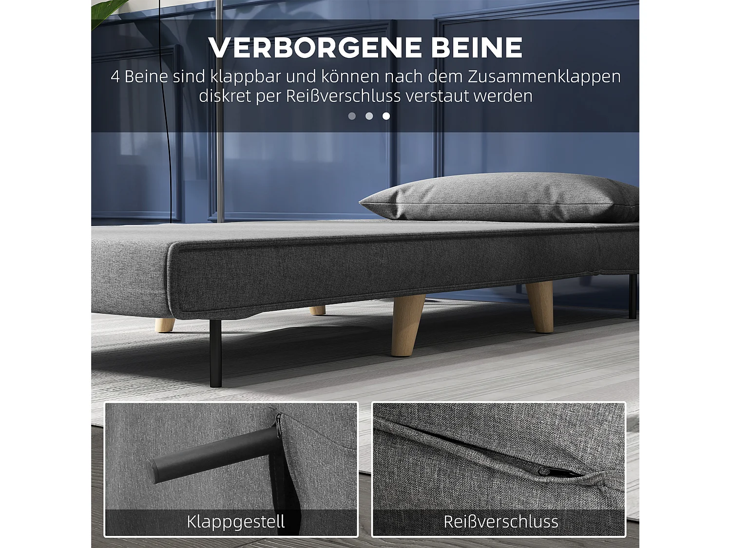 Schlafsofa mit verstellbarer Rückenlehne, skandinavisches Design, in Leinen, grau (95x95x80 cm)