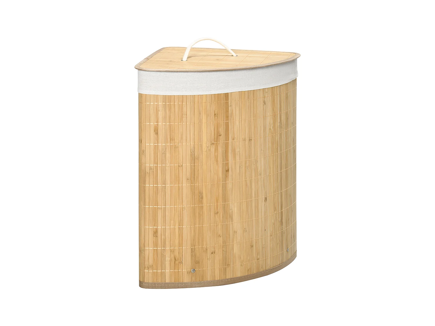 Panier à linge en bambou avec couvercle et sac amovible, bois naturel et blanc (38x38x57cm)