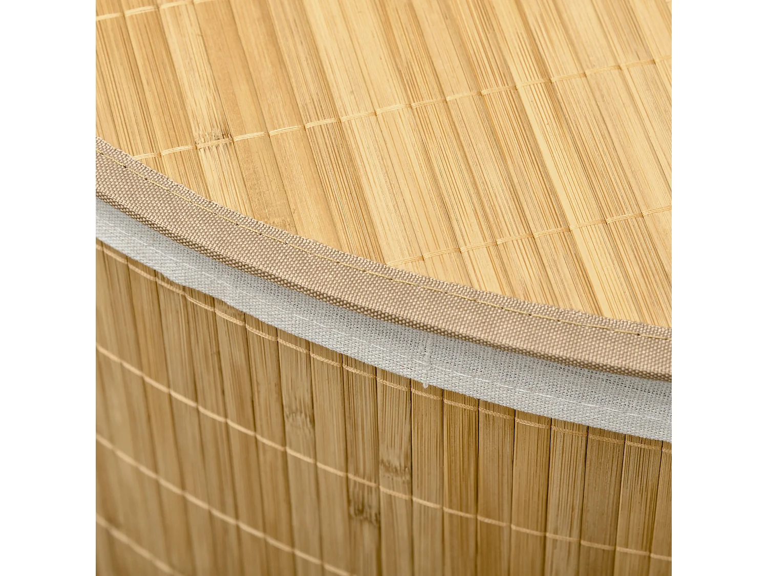 Panier à linge en bambou avec couvercle et sac amovible, bois naturel et blanc (38x38x57cm)