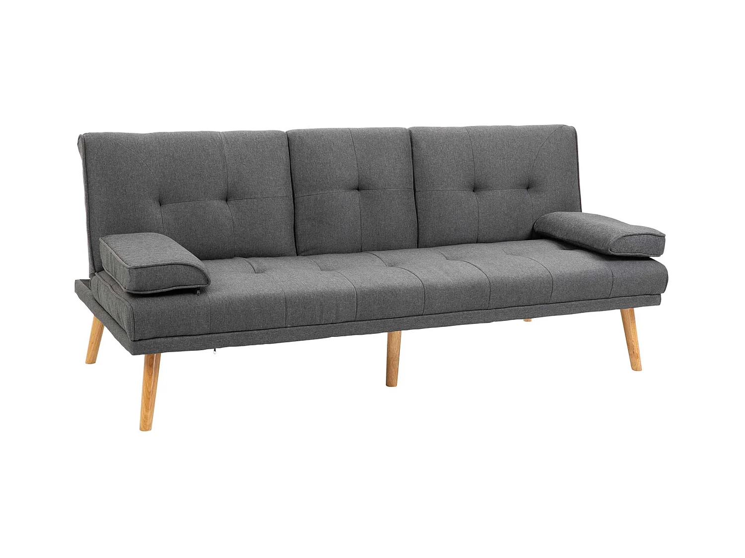 Canapé-lit 3 places avec table rabattable et porte-gobelet, design scandinave, polyester, gris foncé (181x77x78cm)