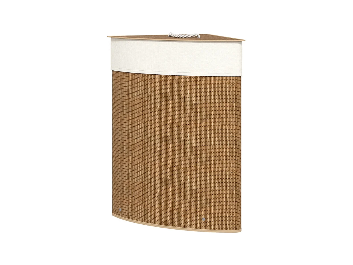 Panier à linge en bambou avec couvercle, 55L, design d'angle, avec sac amovible (35x35x60 cm)