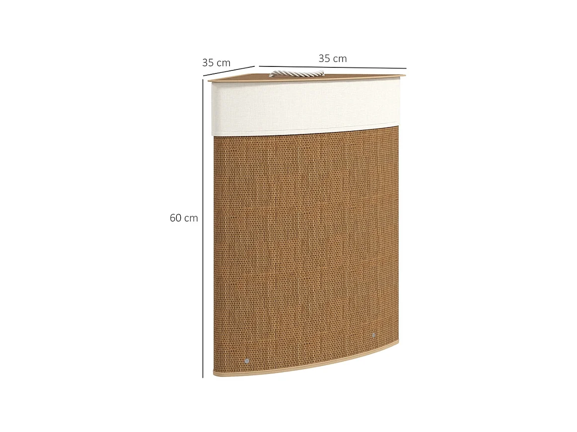 Panier à linge en bambou avec couvercle, 55L, design d'angle, avec sac amovible (35x35x60 cm)