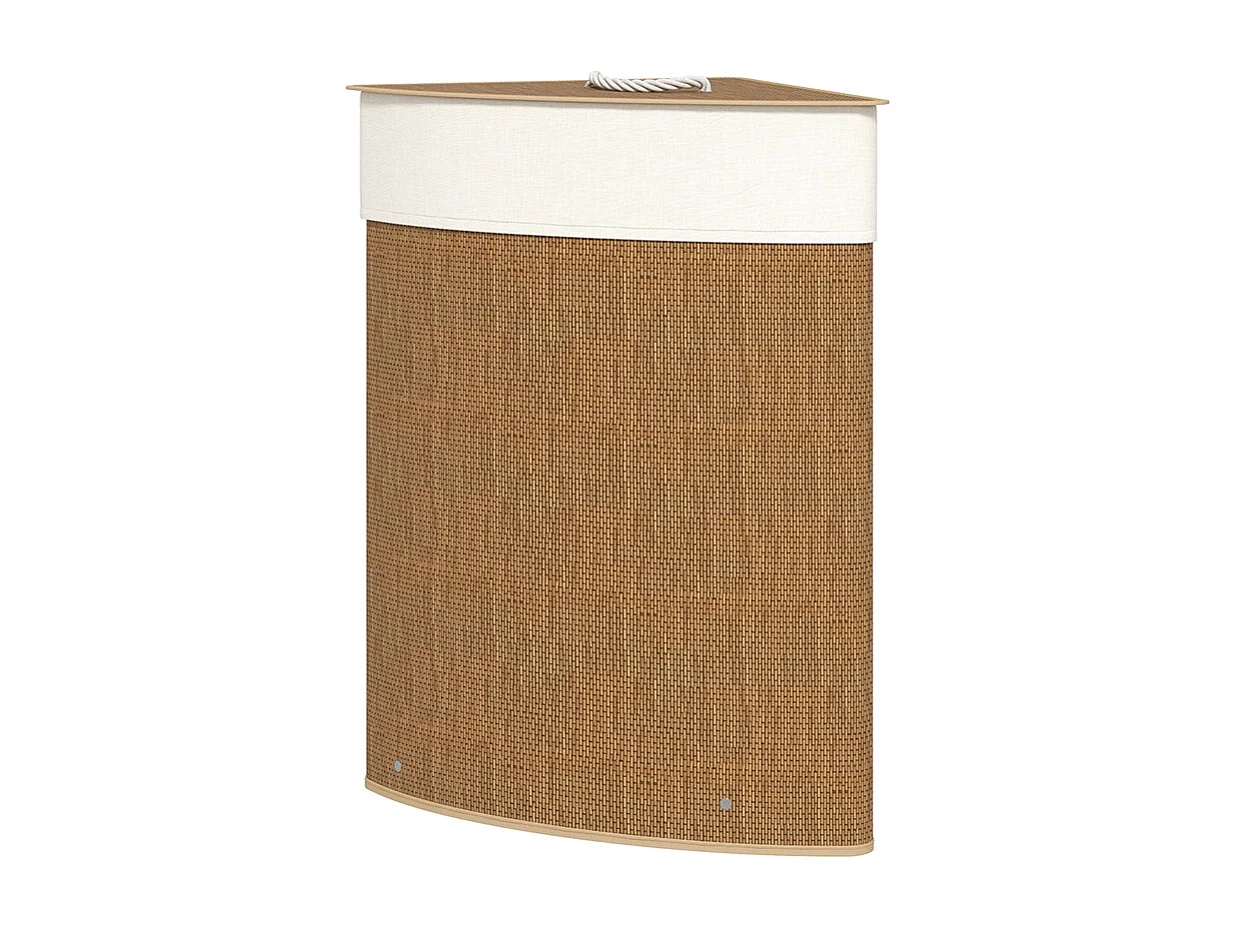 Panier à linge en bambou avec couvercle, 55L, design d'angle, avec sac amovible (35x35x60 cm)