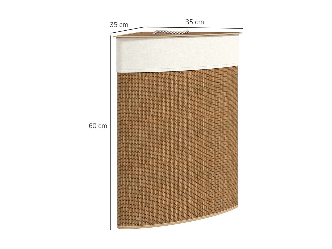 Panier à linge en bambou avec couvercle, 55L, design d'angle, avec sac amovible (35x35x60 cm)