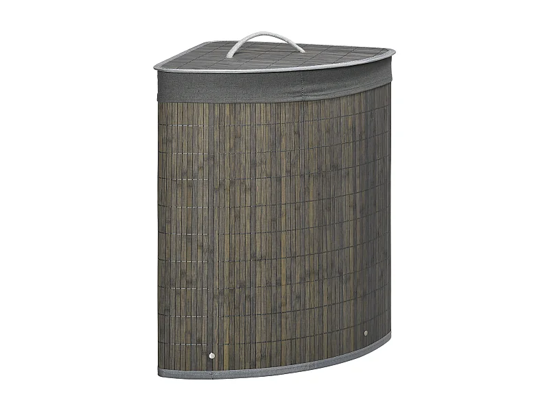 Bamboe wasmand met deksel en uitneembare tas, 55L, grijs (38x38x57 cm)