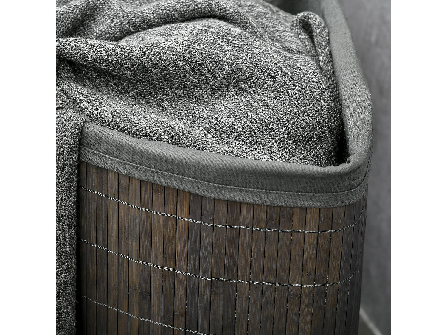Panier à linge en bambou avec couvercle et sac amovible, 55L, gris (38x38x57 cm)